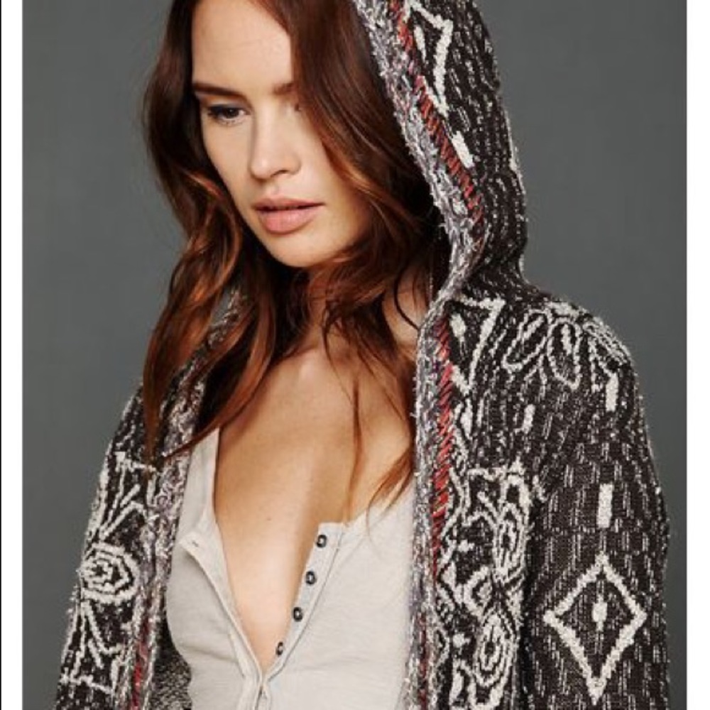 Free People Hooded Combo Tassel Sweater